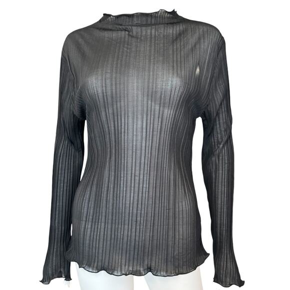 New ~ TOPSHOP , NORDSTROM ~ Funnel Neck Long Sleeve Plissé Top Size 8/10 - Picture 4 of 9